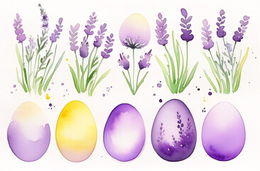 Easter Eggs in watercolors pastel colors. Watercolors painiting