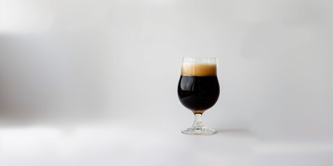 horizontal isolated image of a dark beer over a white neutral background, copy space