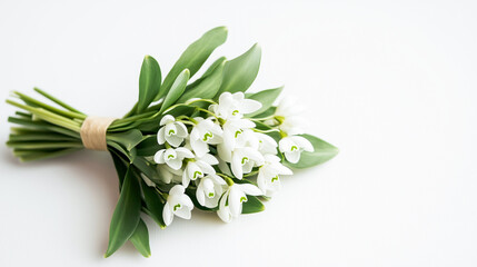 Bouquet of spring snowdrops on white background