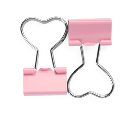 Heart shaped binder clips isolated on white, top view