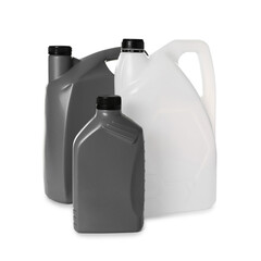 Three plastic canisters with caps isolated on white