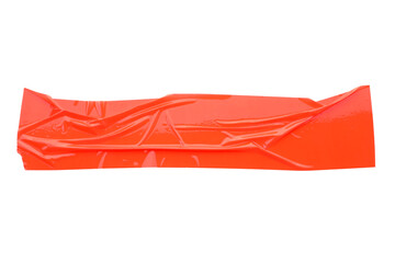 Strip of red adhesive tape on white background, top view