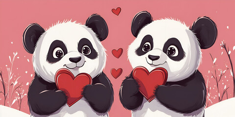 Pandas Holding Heart-Shaped Symbol of Love and Friendship