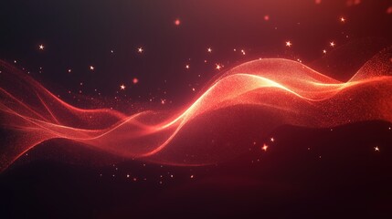 Obraz premium Glowing red wave with sparkling stars on dark background in elegant motion