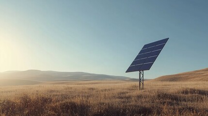 A single solar panel stands in a golden field under a bright blue sky, symbolizing renewable energy, sustainable technology, and eco-friendly power generation.