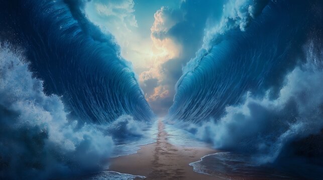 Epic Parting of the Red Sea Illustration for Biblical and Religious Themes