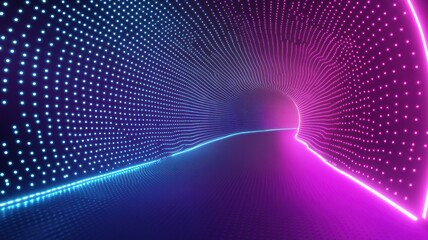 Fototapeta premium A dynamic neon tunnel with vivid pink and blue lights, creating a sci-fi, high-speed visual experience in a futuristic setting.