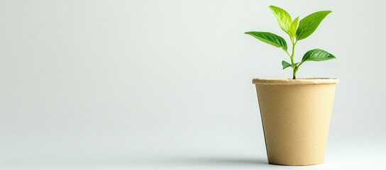 Fototapeta premium A Small Plant Growing in a Biodegradable Pot