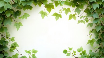 Obraz premium A serene backdrop featuring lush green leaves framing a blank white space, ideal for designs needing a touch of nature, such as invitations, posters, or social media graphics,