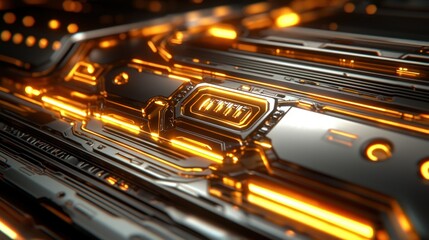 Glowing Circuit Board, Technology, Abstract, Orange, Metal, Background, Futuristic, Design
