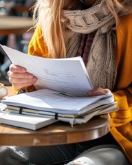 Obraz premium Cozy autumn reading scene with warm sweater and notebooks,Independent Artist Day