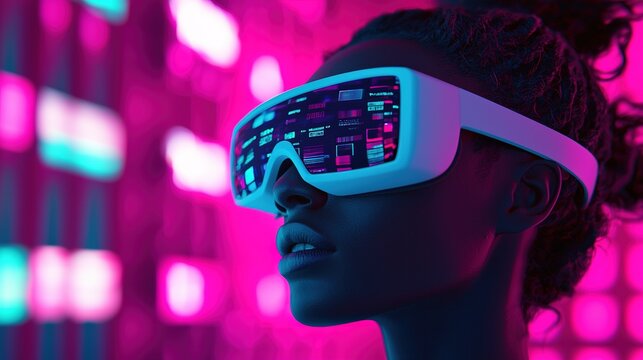 Virtual avatars interaction among users in a neon-lit social space futuristic environment immersive experience