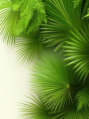 Lush green leaves create a vibrant, tropical backdrop against a light surface, ideal for designs related to nature, wellness, or eco-friendly themes, Perfect for organic product promotions,