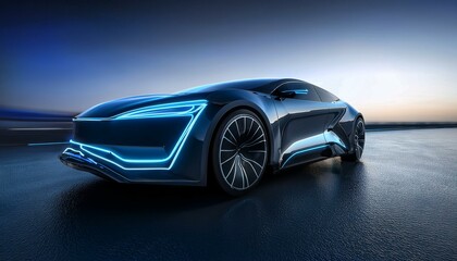 매끈한 유선형 바디를 가진 미래형 전기차