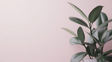 Fototapeta premium Pink wall, plant, pot, minimal, home decor