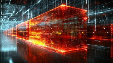 Glowing Data Cubes in Futuristic Server Room
