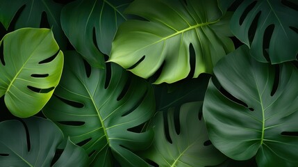 Lush green tropical leaves create a vibrant backdrop, perfect for designs related to nature, wellness, or eco-friendly themes, suitable for websites, brochures, or social media visuals,