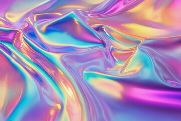 Fototapeta premium Pastel-colored holographic foil background for creative design. Soft iridescence, dreamy gradient, shimmering surface, light reflections, abstract modern backdrop, aesthetic. 