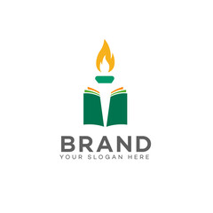 Education Logo Design Book, Torch, Knowledge, Flame, Learning, Wisdom, Brand, Symbol, Illumination, 