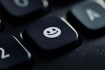 Fototapeta premium This is a button on a keyboard for video editor. This button is particular. This is the button. The happy button who make imagination and crezativity