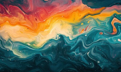 Colorful abstract wave pattern with layers of warm and cool gradients blending seamlessly to create depth and vibrancy