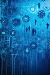 Obraz premium Network of people and gears moving together in blue, for technology or business concept use