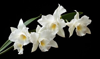 Delicate white orchid blooms captured in soft natural light, showcasing their intricate details and beauty