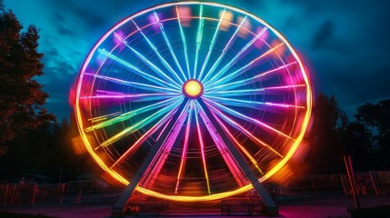 Vibrant Nighttime Ferris Wheel with Colorful Neon Lights
