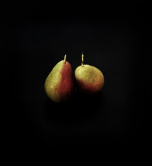 Color Pop, Red and Green Pears on Black