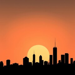 Obraz premium Minimalism illustration silhouette of a metro city skyline with luxury condos and a city park flat illustration on cool blue background empty copy space lofi style illustration silhouetted skyline cit