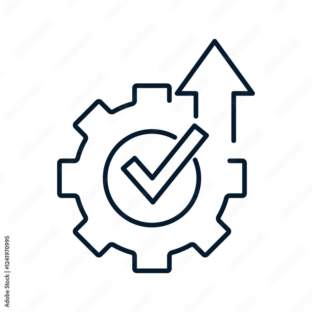Poster concept of work process optimization. vector linear icon isolated on white background.