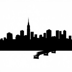Obraz premium Nighttime skyline view of a city with reflections a crescent moon and flying birds in the atmosphere silhouetted skyline cityscape architecture illustration building city vector