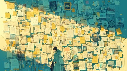 Fototapeta premium Artistic wall filled with creative notes and drawings in hand-drawn illustration style