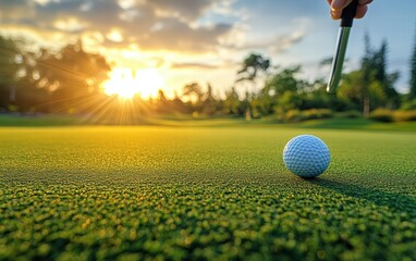 Golden Hour Golf: A perfect putt awaits at sunset. Precision and peace on the green.