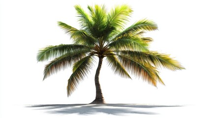 Single palm tree, sunny day, white background, tropical, design element