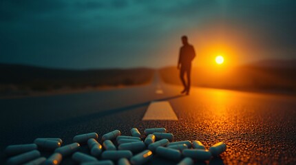 A conceptual image illustrating the struggle and triumph of breaking free from opioid and prescription drug addiction, symbolizing the path to recovery and freedom.