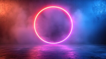 Glowing Neon Circle in Smoky Studio