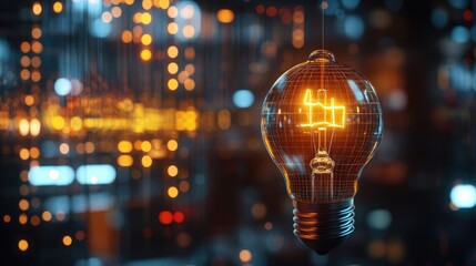 Fototapeta premium Strategy business planning ideas for investment and financial. glowing light bulb with futuristic graphic icon.