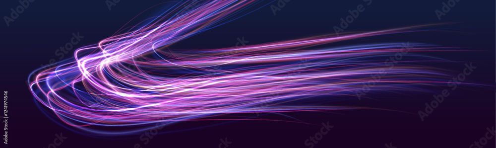Poster futuristic light motion effects on a black background, showcasing fast-moving neon stripes and creat