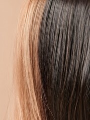 Comparison of damaged hair strands and shiny healthy hair showcasing the contrast in texture and appearance. Generative AI