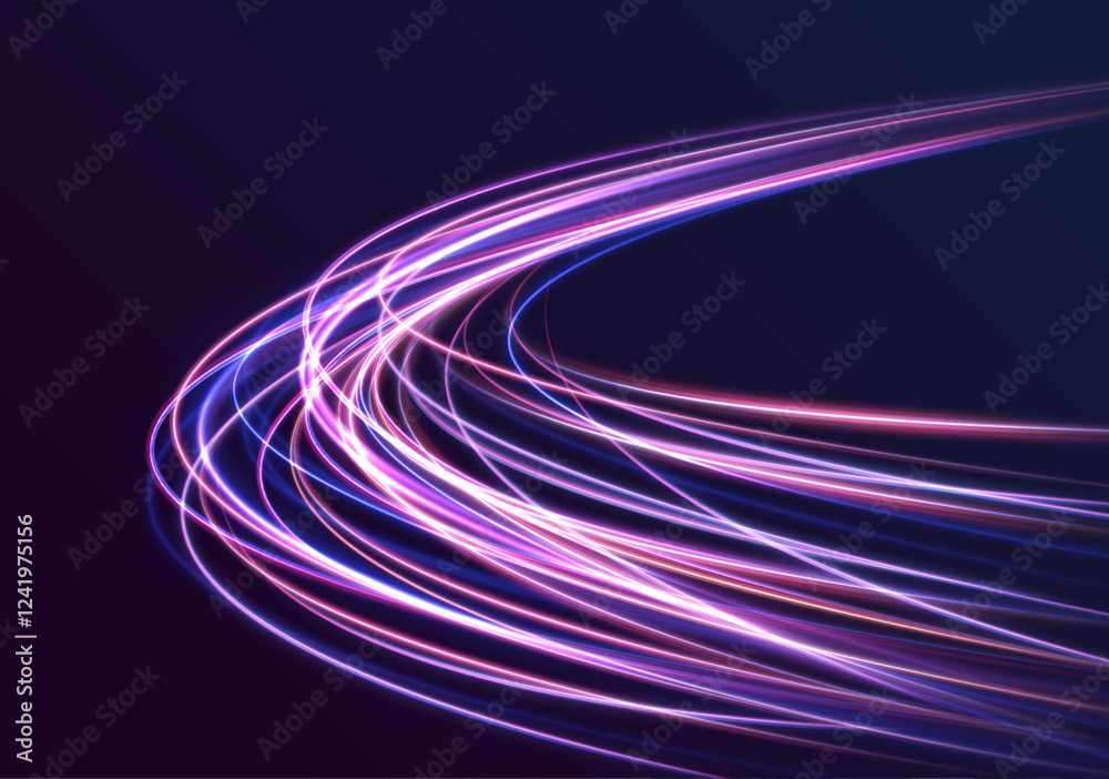 Poster vector glitter light fire flare trace. meteor shower, abstract space background. expressway in long 