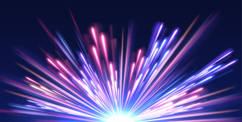 Laser beams luminous abstract sparkling isolated on a transparent background. Panoramic high speed technology concept, light abstract background.	Long exposure, light painting photography.