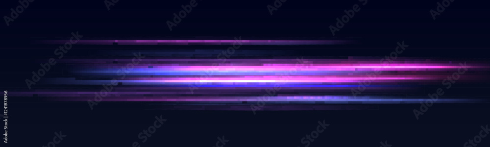Poster Neon glowing red and blue lines with fast particle motion and laser beams create a captivating effect of moving speed, while the glowing flares and light traces add excitement to any design.	