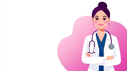 healthcare professional, woman doctor with stethoscope, caring expression, clean aesthetic, isolated on white background