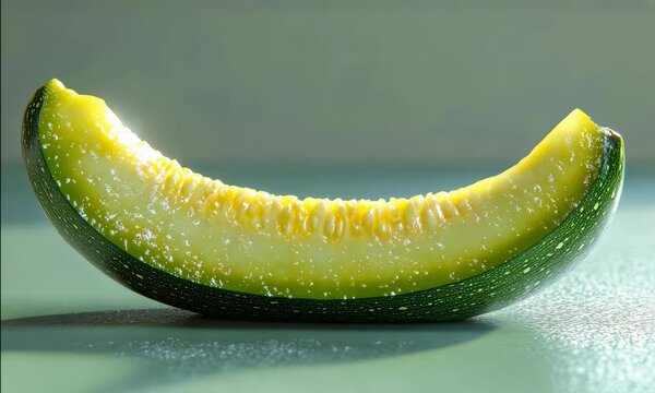 Fresh zucchini slice, glistening, close-up, vibrant green, isolated background, cute minimal, 3D Blender Style, high texture detail