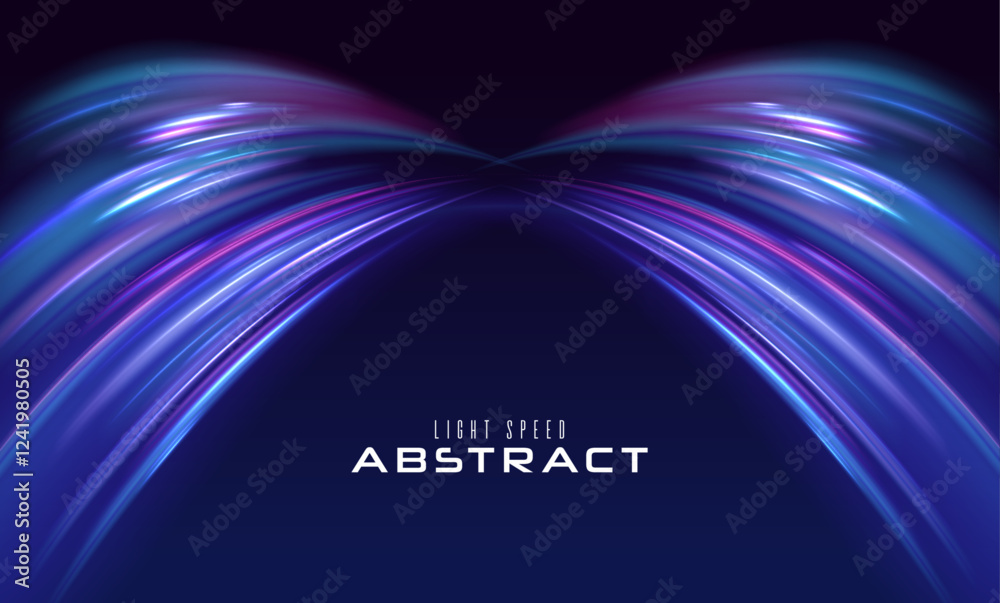 Poster speed lights motion background, cityscape and rail track in tokyo from speed train. panoramic high s
