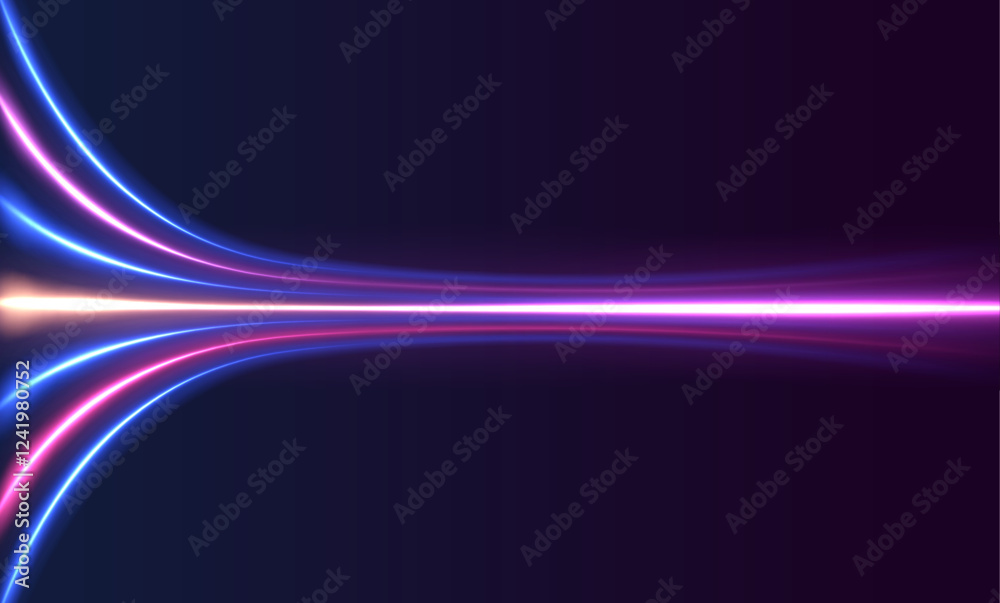 Poster abstract image of speed motion on the road. dark blue abstract background with ultraviolet neon glow