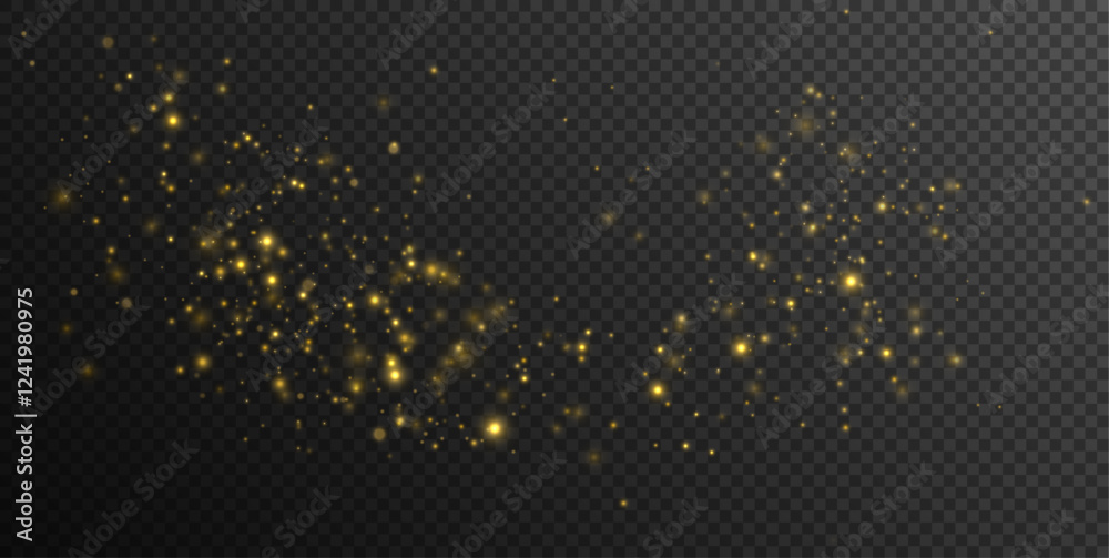 Poster golden dust light png. christmas glowing bokeh confetti and sparkle overlay texture for your design.