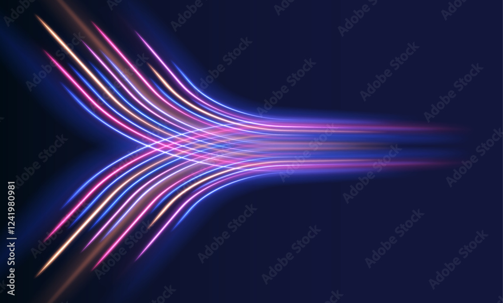 Poster low-poly construction of fine lines. abstract long exposure dynamic speed light trails background. b