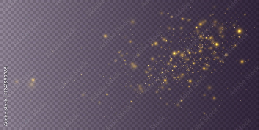 Poster golden dust light png. christmas glowing bokeh confetti and sparkle overlay texture for your design.